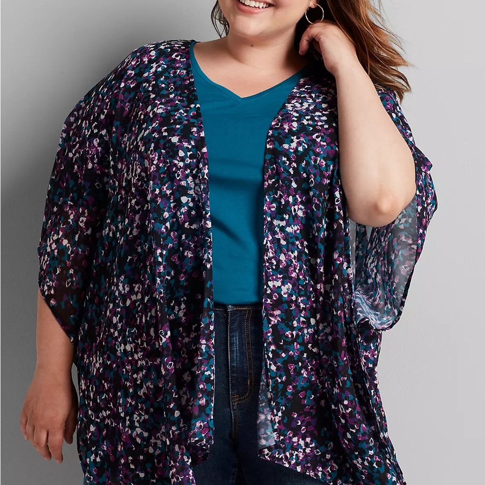 Lane Bryant Multicolor Floral Kimono